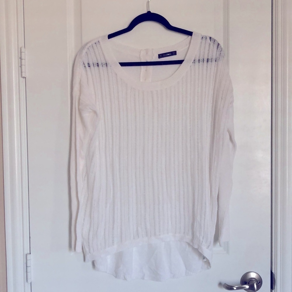 DUNNES Women’s Crochet Sheer Linen Blend High-Low Lightweight Sweater Size 14